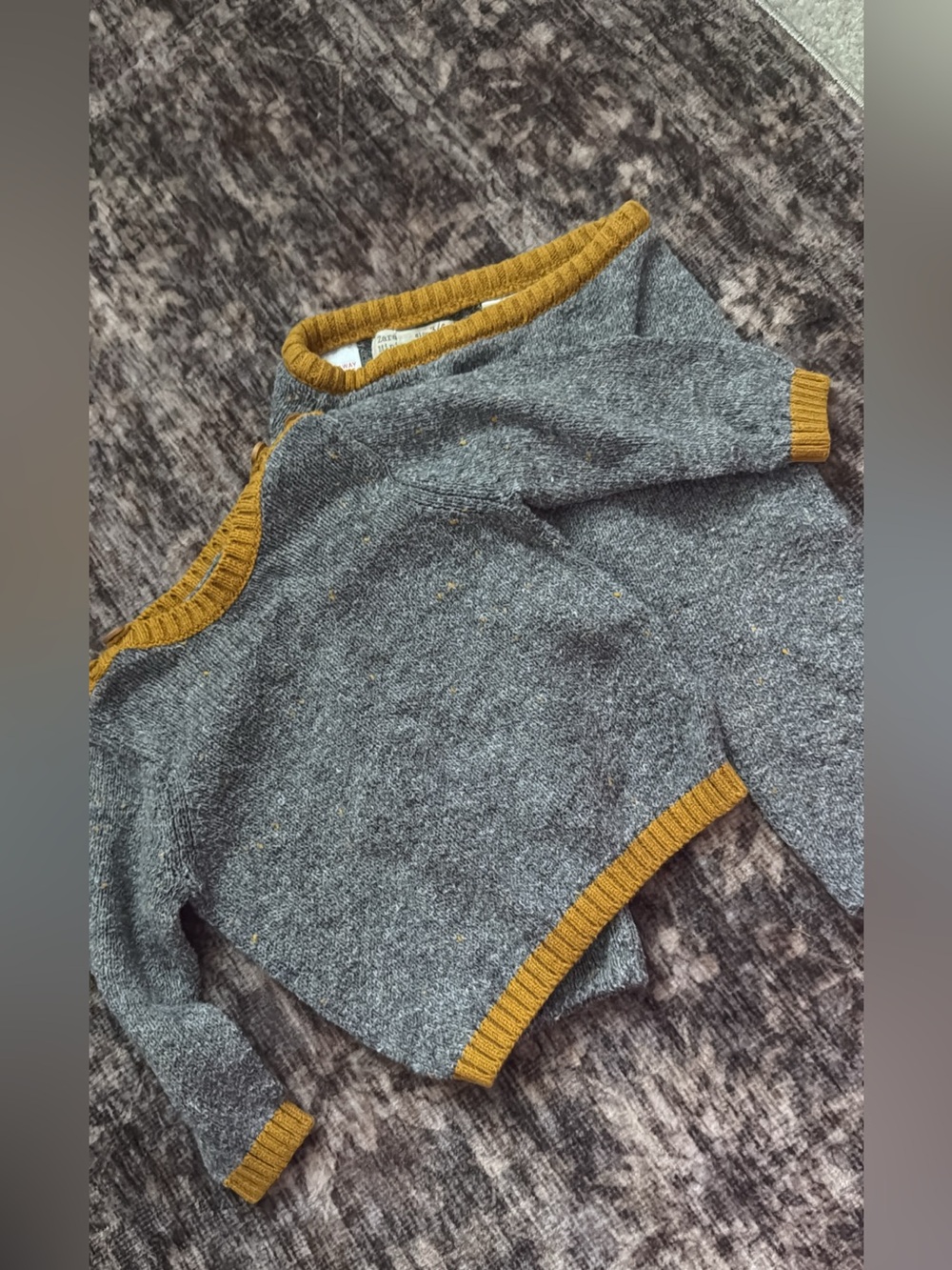Zara Grey Knit Sweater with Mustard Trim